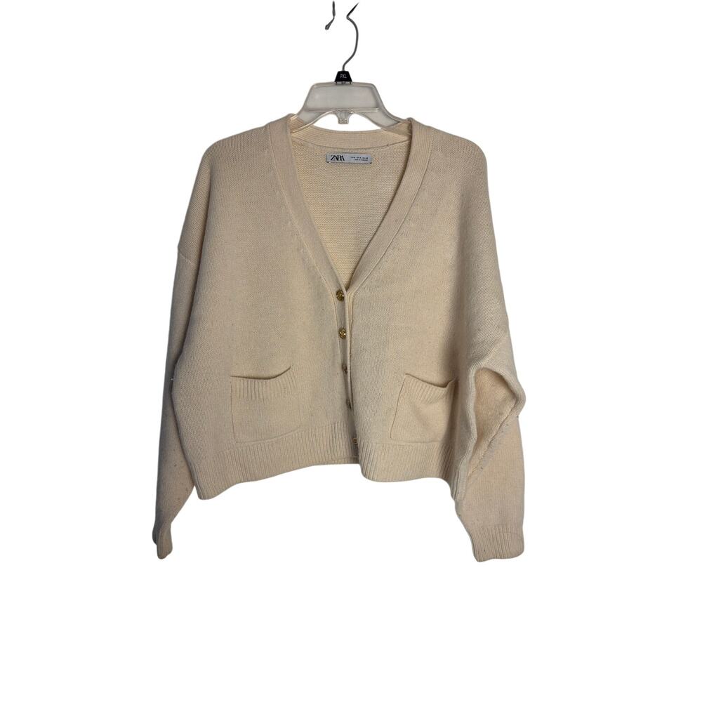 ZARA Woman Cream Knit Cardigan Sweater Size M Medium EU 28
